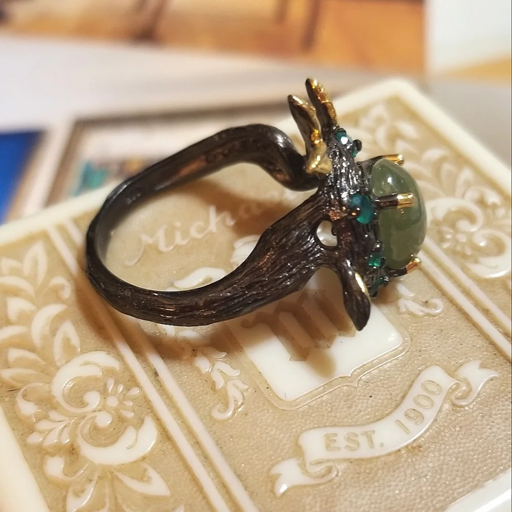 VTG Jade Chrome Diopside Gold & Sterling Artisan Ring - Picture 4 of 8